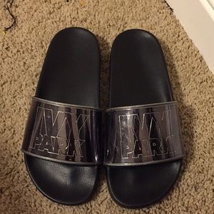 Ivy Park Black And Sliver Slides
